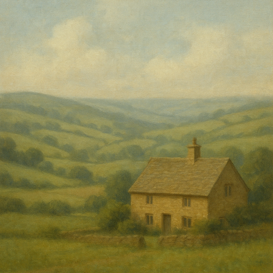 Rolling Cotswold Hills & Stone Cottage No. 6 Oil Painting - View 1