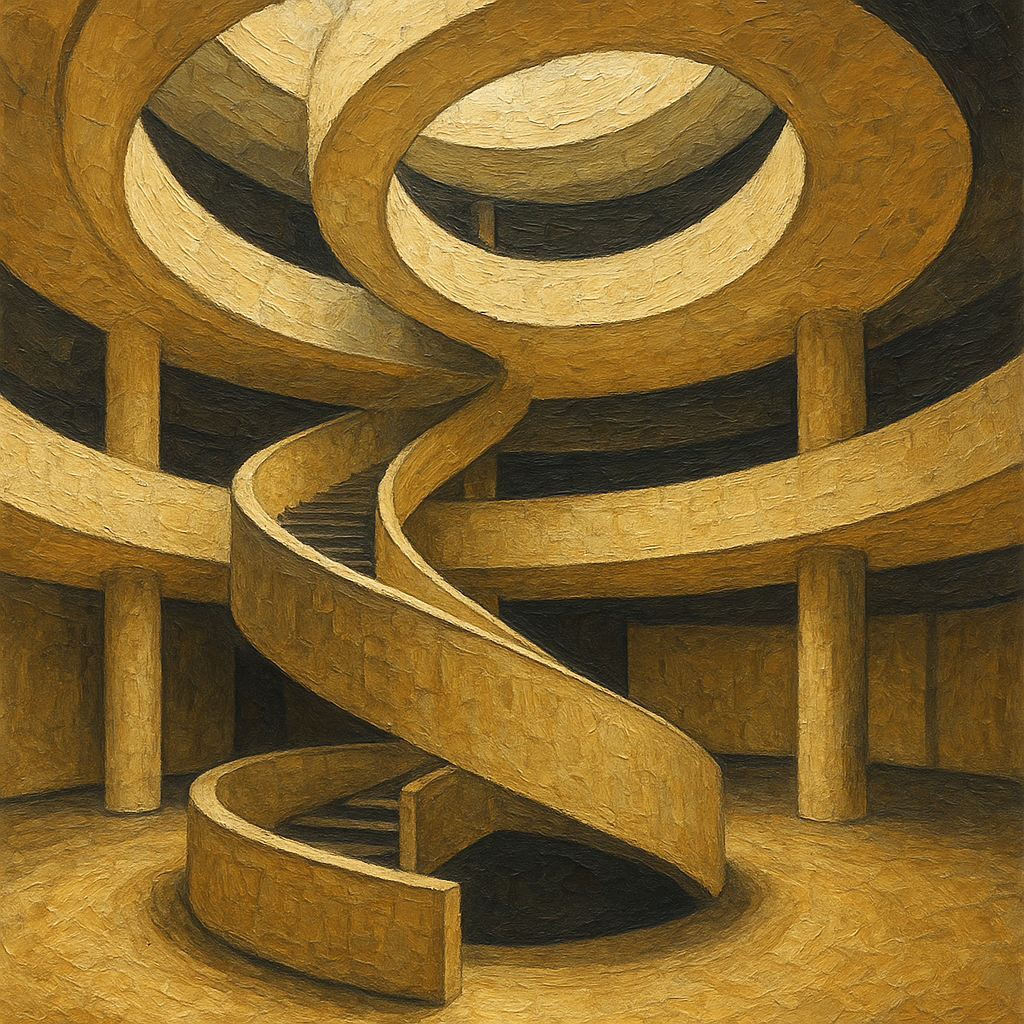 Travertine Spiral Atrium Perspective No. 7 Oil Painting - 100% Hand-Painted Master Oil Painting