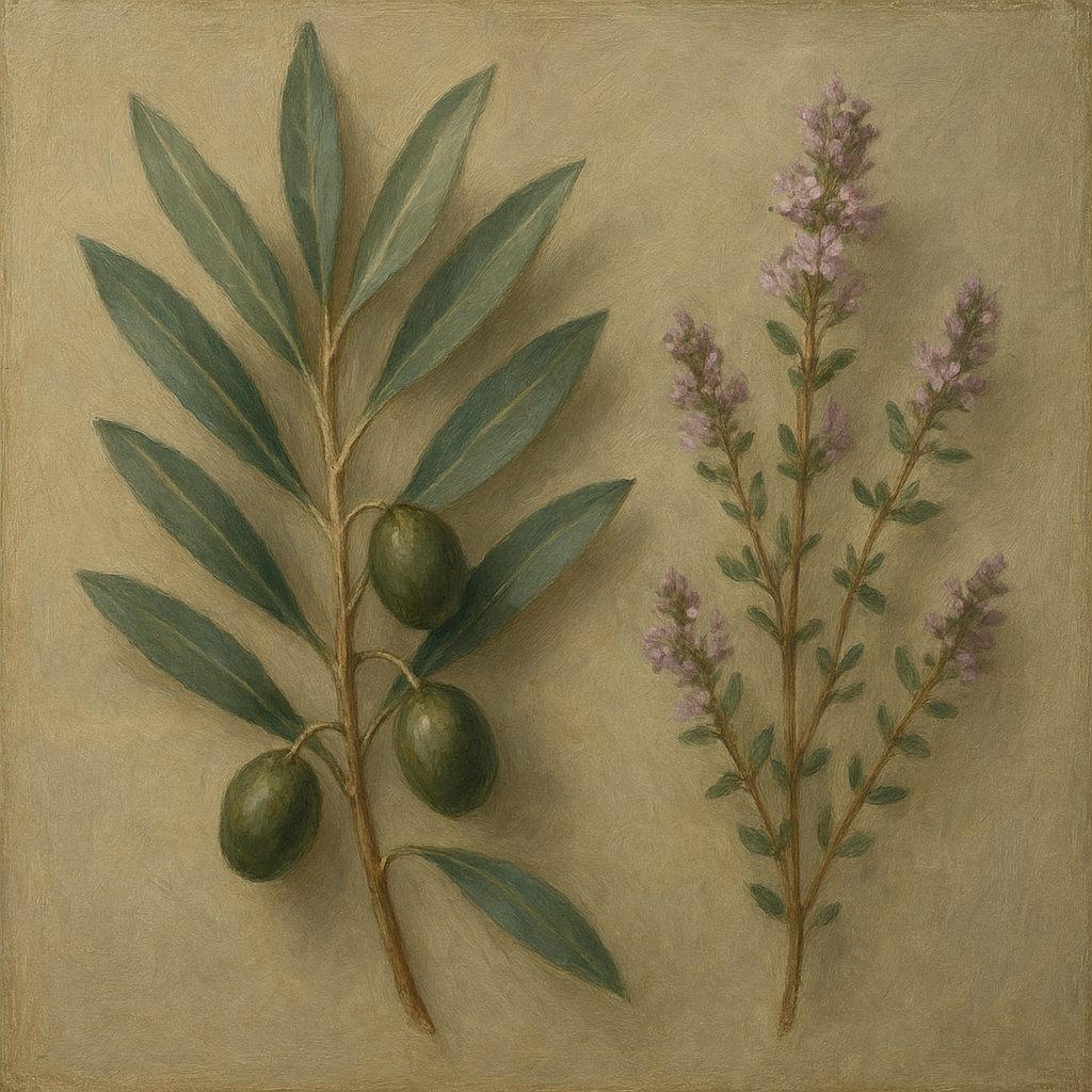 Olive Branches & Wild Thyme Botanical Study No. 11 Fine Art Oil Painting - View 1
