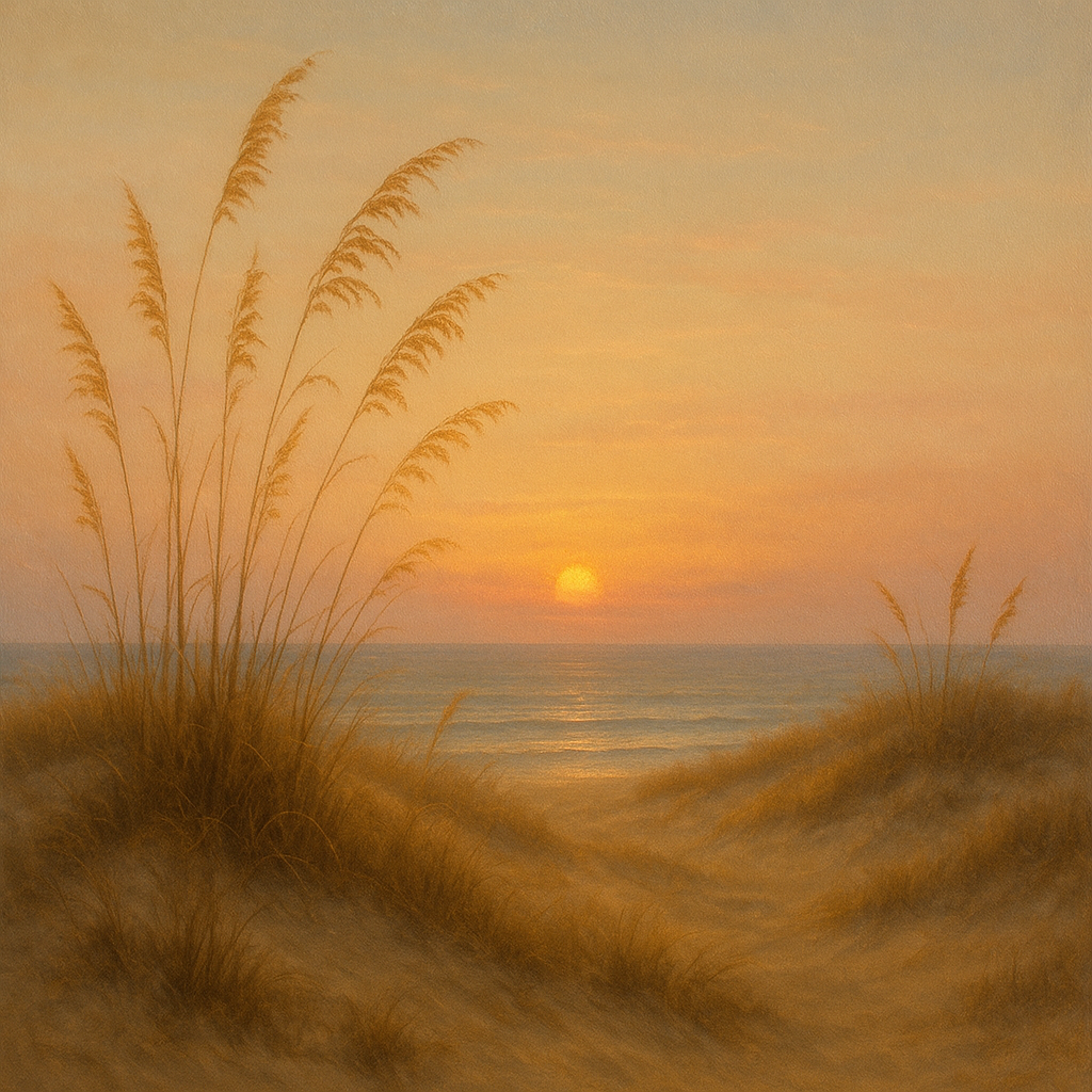 Sea Oats on Rolling Coastal Dunes at Sunset No. 4 Oil Painting 100% Hand Painted Oil on Belgian Linen Canvas, Original Fine Art Wall Decor
