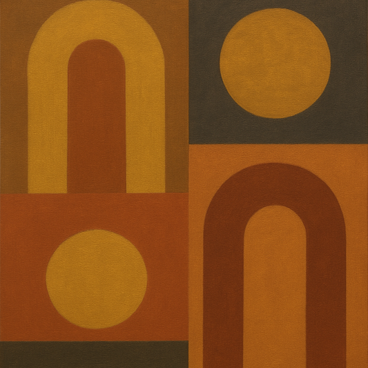 Arch & Circle Equilibrium in Warm Earth Tones No. 13 Oil Painting 100% Hand Painted Oil on Belgian Linen Canvas, Original Fine Art Wall Decor