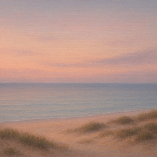 Pastel Dusk Horizon over Calm Atlantic Waters No. 19 Oil Painting 100% Hand Painted Oil on Belgian Linen Canvas, Original Fine Art Wall Decor