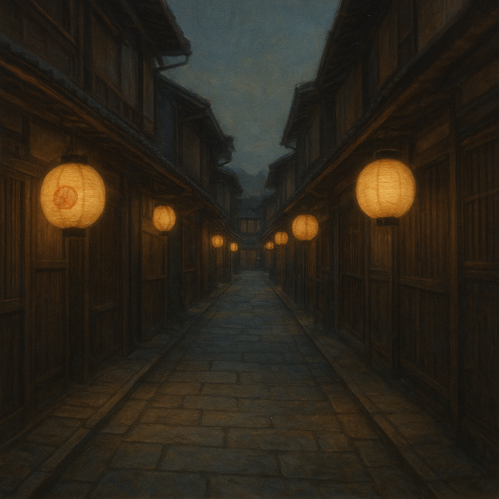 Old Kyoto Gion Alley in Soft Lantern Light No. 19 Oil Painting - View 1