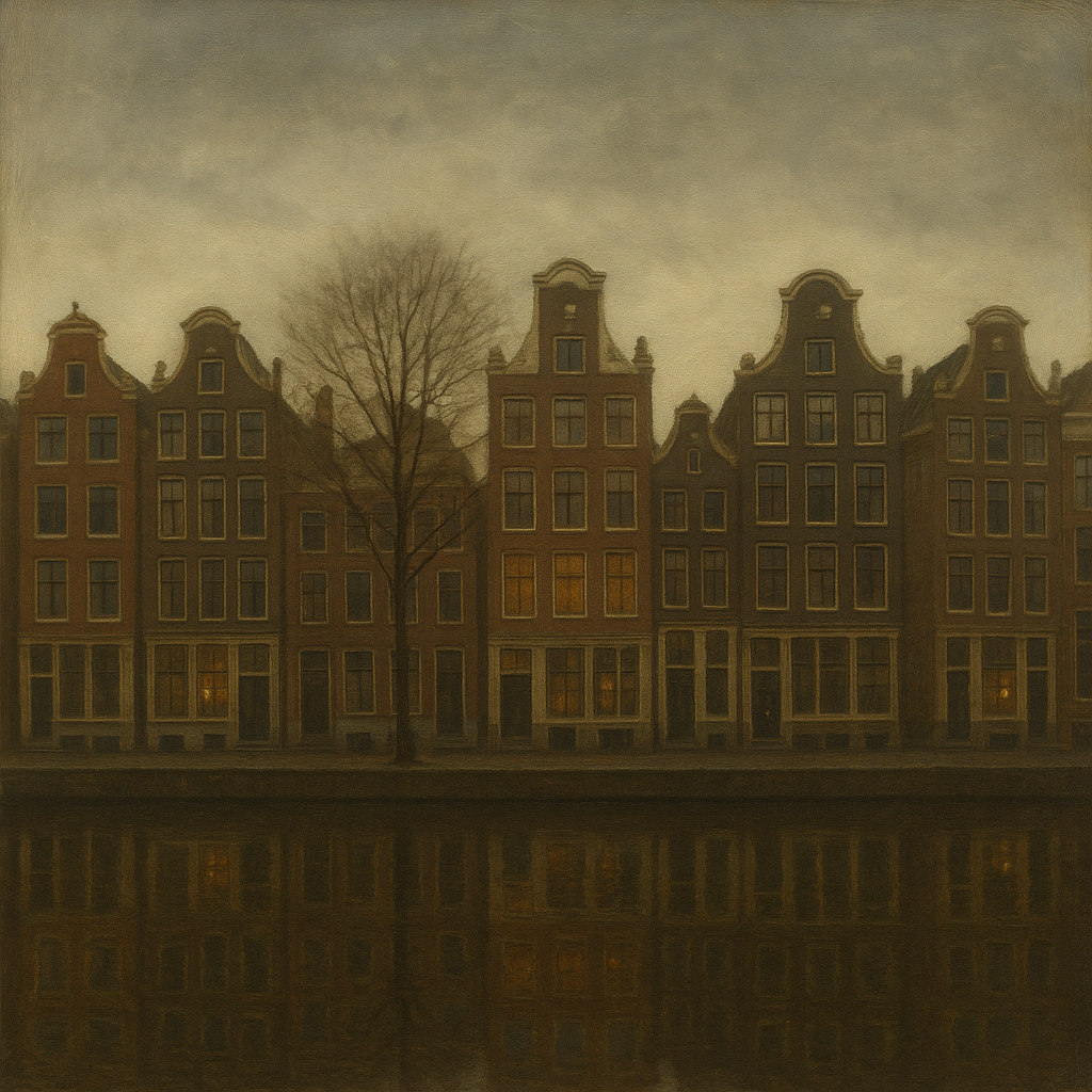 Amsterdam Canal Houses Under Overcast Sky No. 19 Oil Painting - View 1