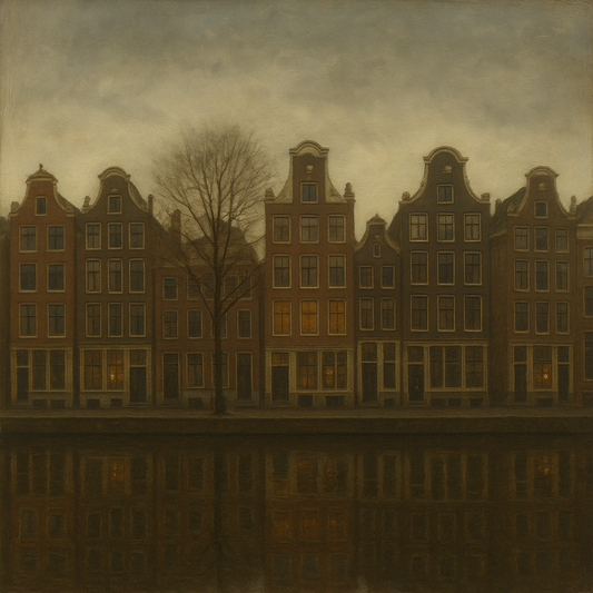 Amsterdam Canal Houses Under Overcast Sky No. 19 Oil Painting - View 1