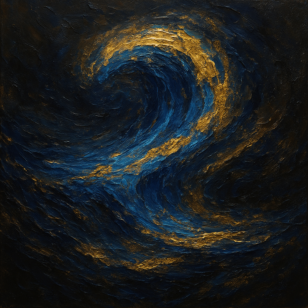 Imperial Sapphire & Midnight Wave No. 5 Oil Painting - 100% Hand-Painted Master Oil Painting