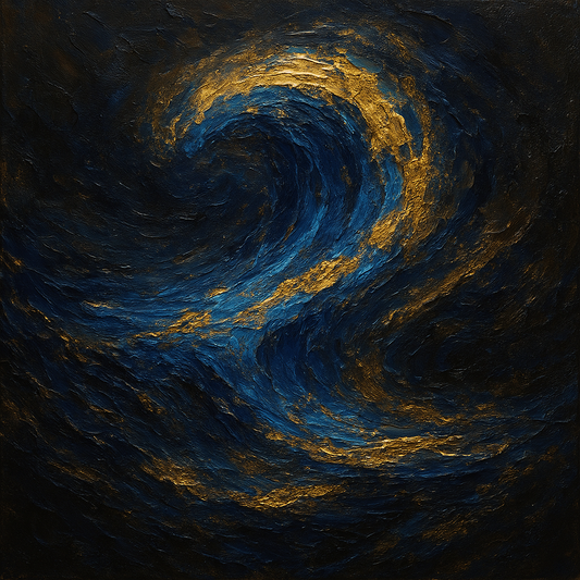 Imperial Sapphire & Midnight Wave No. 5 Oil Painting - 100% Hand-Painted Master Oil Painting