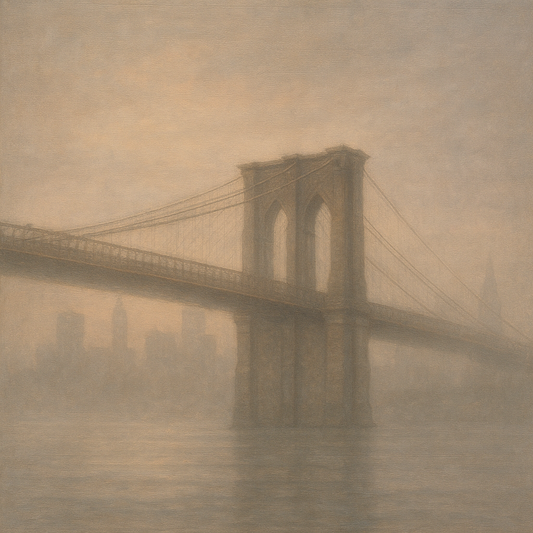 Brooklyn Bridge in Morning River Mist No. 20 Oil Painting 100% Hand Painted Oil on Belgian Linen Canvas, Original Fine Art Wall Decor