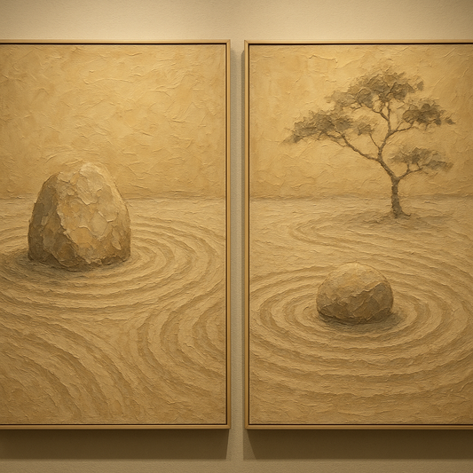 Japandi Zen Garden Diptych No. 3 Oil Painting - 100% Hand-Painted Master Oil Painting