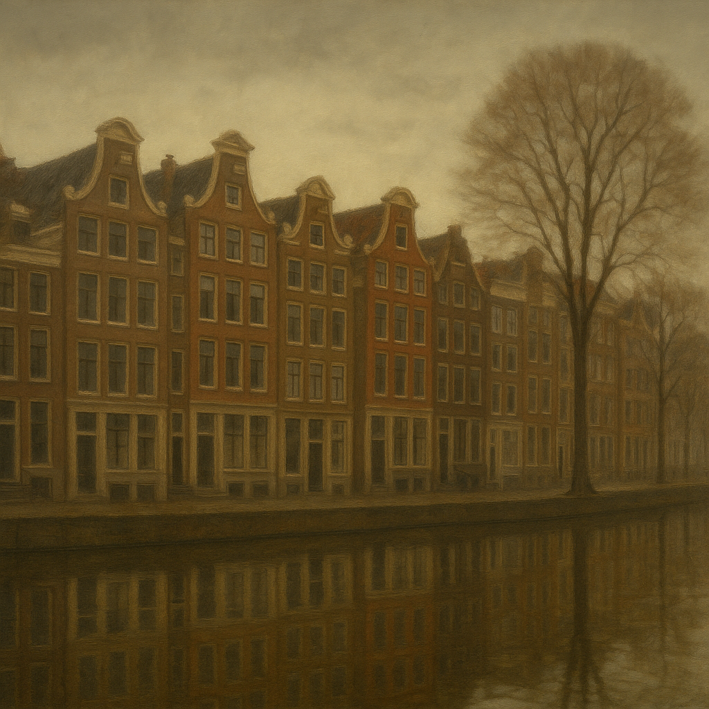 Amsterdam Canal Houses Under Overcast Sky No. 11 Oil Painting 100% Hand Painted Oil on Belgian Linen Canvas, Original Fine Art Wall Decor
