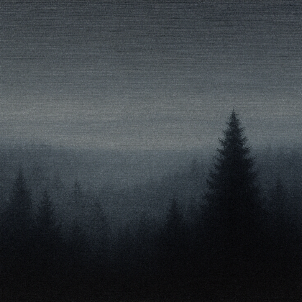 Dusk over Silent Pine Ridgeline in Charcoal Fog No. 3 Oil Painting 100% Hand Painted Oil on Belgian Linen Canvas, Original Fine Art Wall Decor