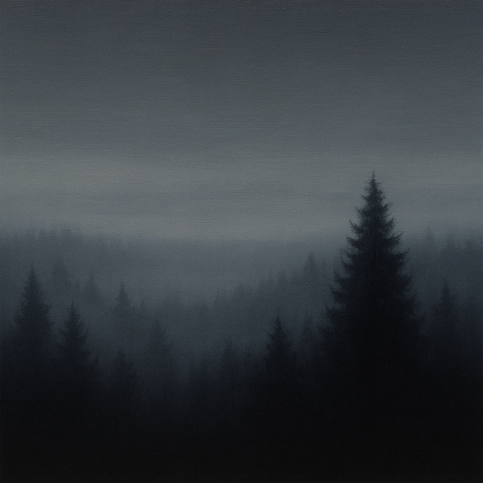 Dusk over Silent Pine Ridgeline in Charcoal Fog No. 3 Oil Painting 100% Hand Painted Oil on Belgian Linen Canvas, Original Fine Art Wall Decor