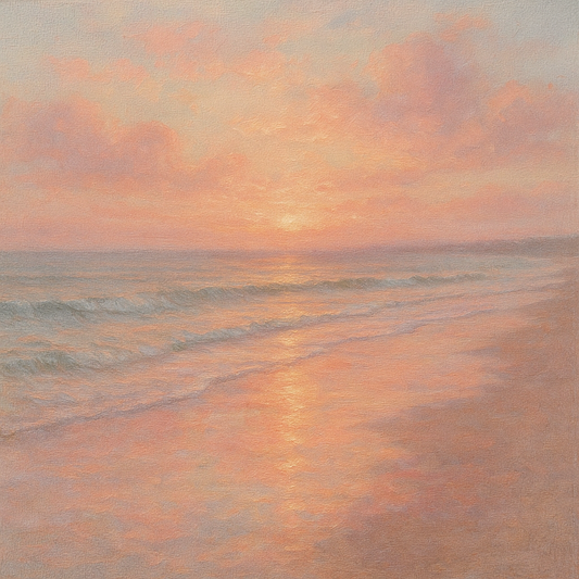 Pastel Sunrise Shoreline Coastal Oil Painting - 100% Hand-Painted Master Oil Painting