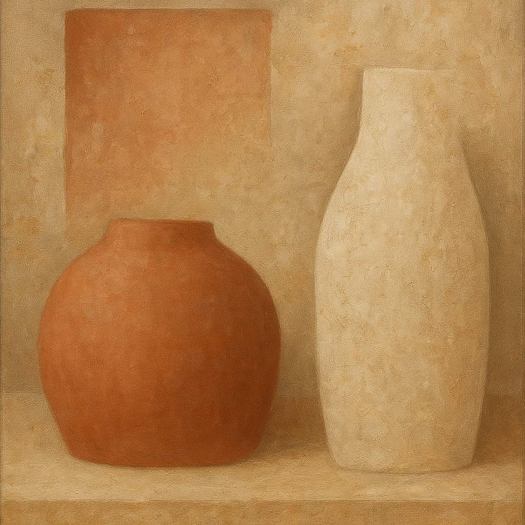 Earthy Terracotta & Weathered Plaster Wash Oil Painting - View 1