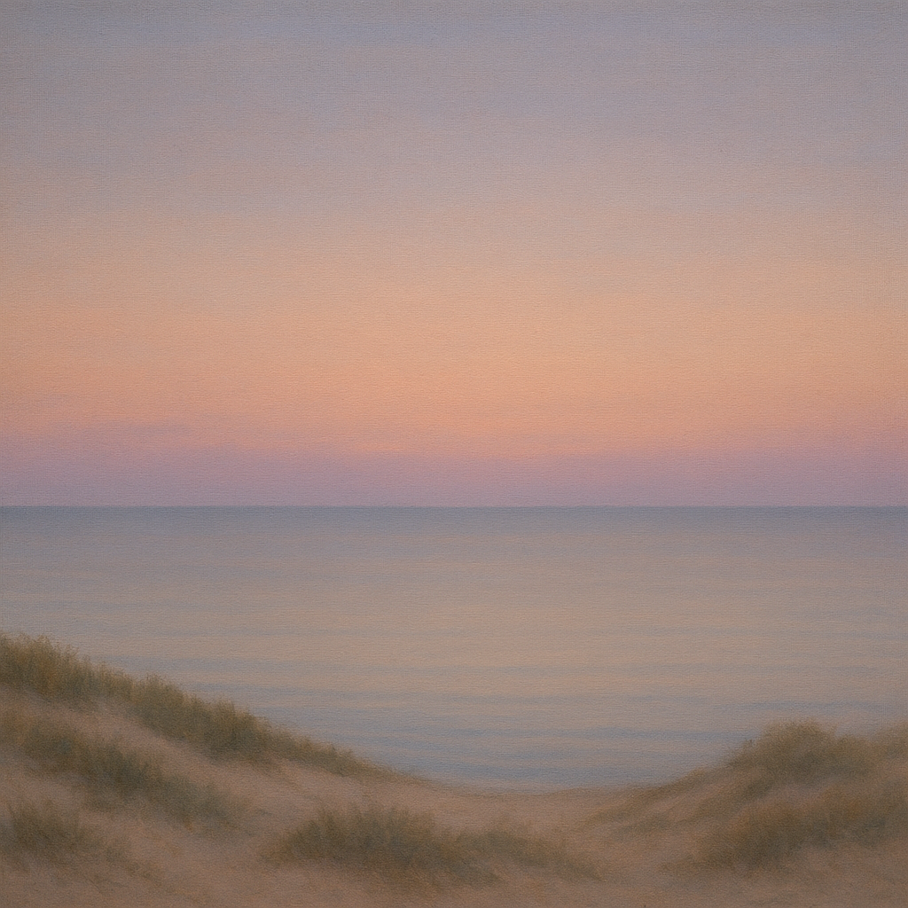 Pastel Dusk Horizon over Calm Atlantic Waters No. 17 Oil Painting 100% Hand Painted Oil on Belgian Linen Canvas, Original Fine Art Wall Decor