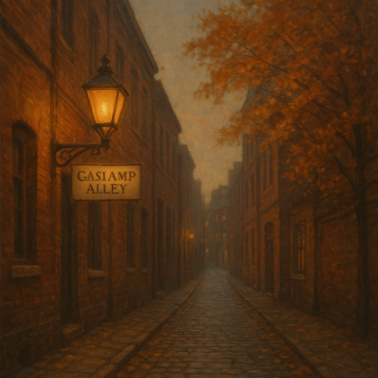 London Gaslamp Alley in Autumn Dusk Oil Painting 100% Hand Painted Oil on Belgian Linen Canvas, Original Fine Art Wall Decor