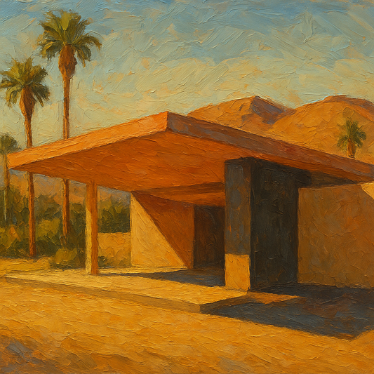Palm Springs Modernist Pavilion Shadow Oil Painting - 100% Hand-Painted Master Oil Painting