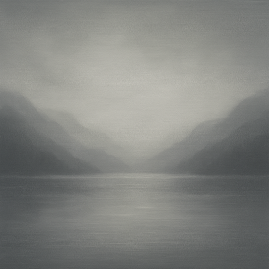 Misty Fjord Horizon in Monochromatic Slate No. 23 Oil Painting 100% Hand Painted Oil on Belgian Linen Canvas, Original Fine Art Wall Decor