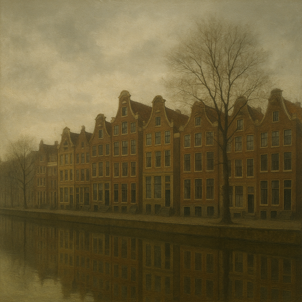 Amsterdam Canal Houses Under Overcast Sky No. 12 Oil Painting - View 1