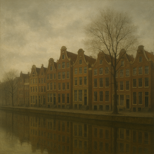 Amsterdam Canal Houses Under Overcast Sky No. 12 Oil Painting 100% Hand Painted Oil on Belgian Linen Canvas, Original Fine Art Wall Decor