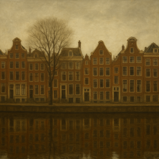 Amsterdam Canal Houses Under Overcast Sky No. 5 Oil Painting 100% Hand Painted Oil on Belgian Linen Canvas, Original Fine Art Wall Decor