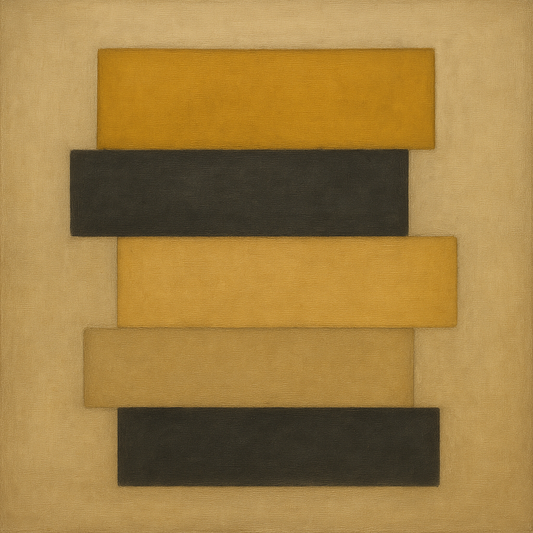 Stacked Horizon Blocks in Mustard & Charcoal No. 5 Oil Painting - View 1
