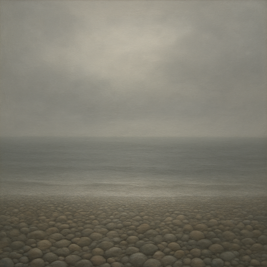 Overcast Coastal Fog & Wet Pebble Shingle No. 16 Oil Painting - View 1