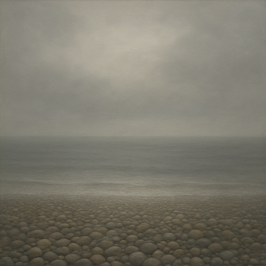 Overcast Coastal Fog & Wet Pebble Shingle No. 16 Oil Painting - View 1