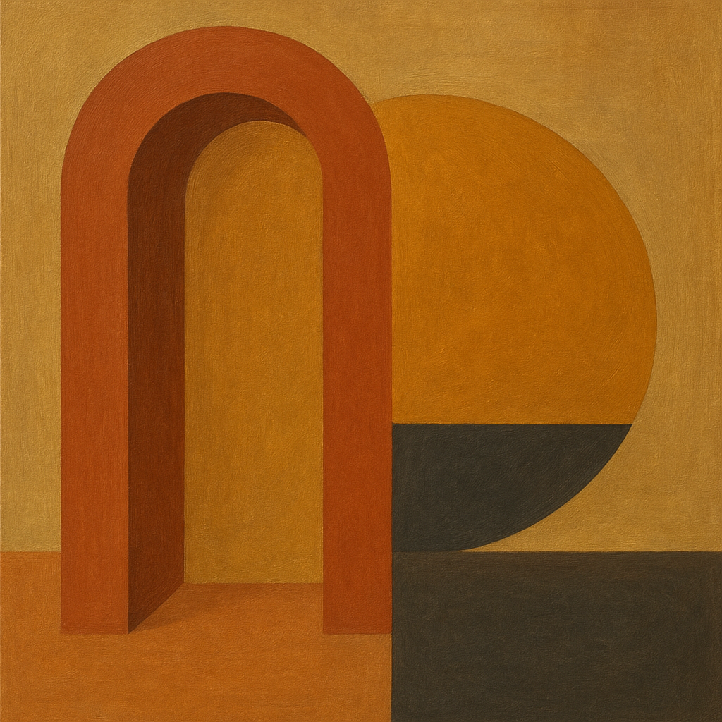 Bauhaus Archway & Terracotta Semicircle Suite No. 2 Fine Art Oil Painting - View 1