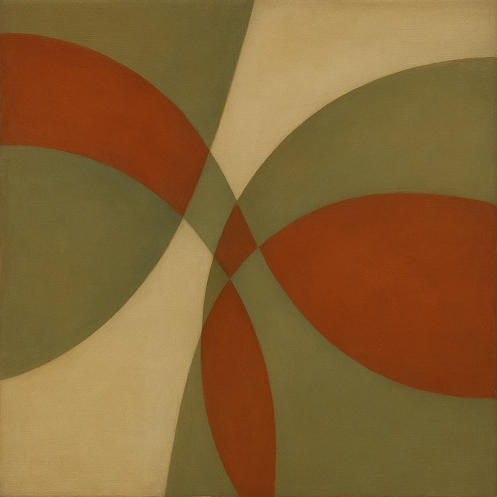 Intersecting Curved Forms in Olive & Rust No. 8 Oil Painting 100% Hand Painted Oil on Belgian Linen Canvas, Original Fine Art Wall Decor