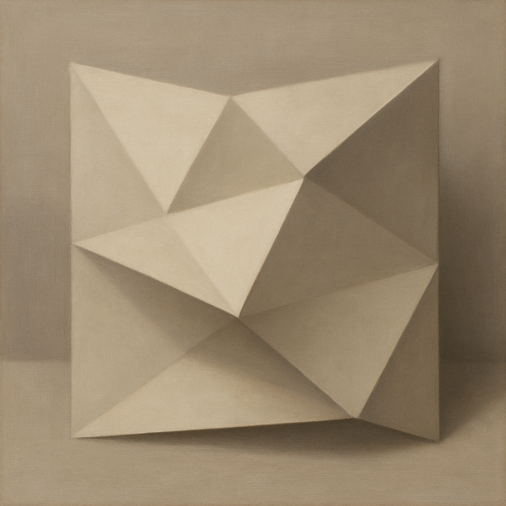 Folded Paper Geometry in Neutral Gradient Shadows No. 10 Oil Painting - View 1