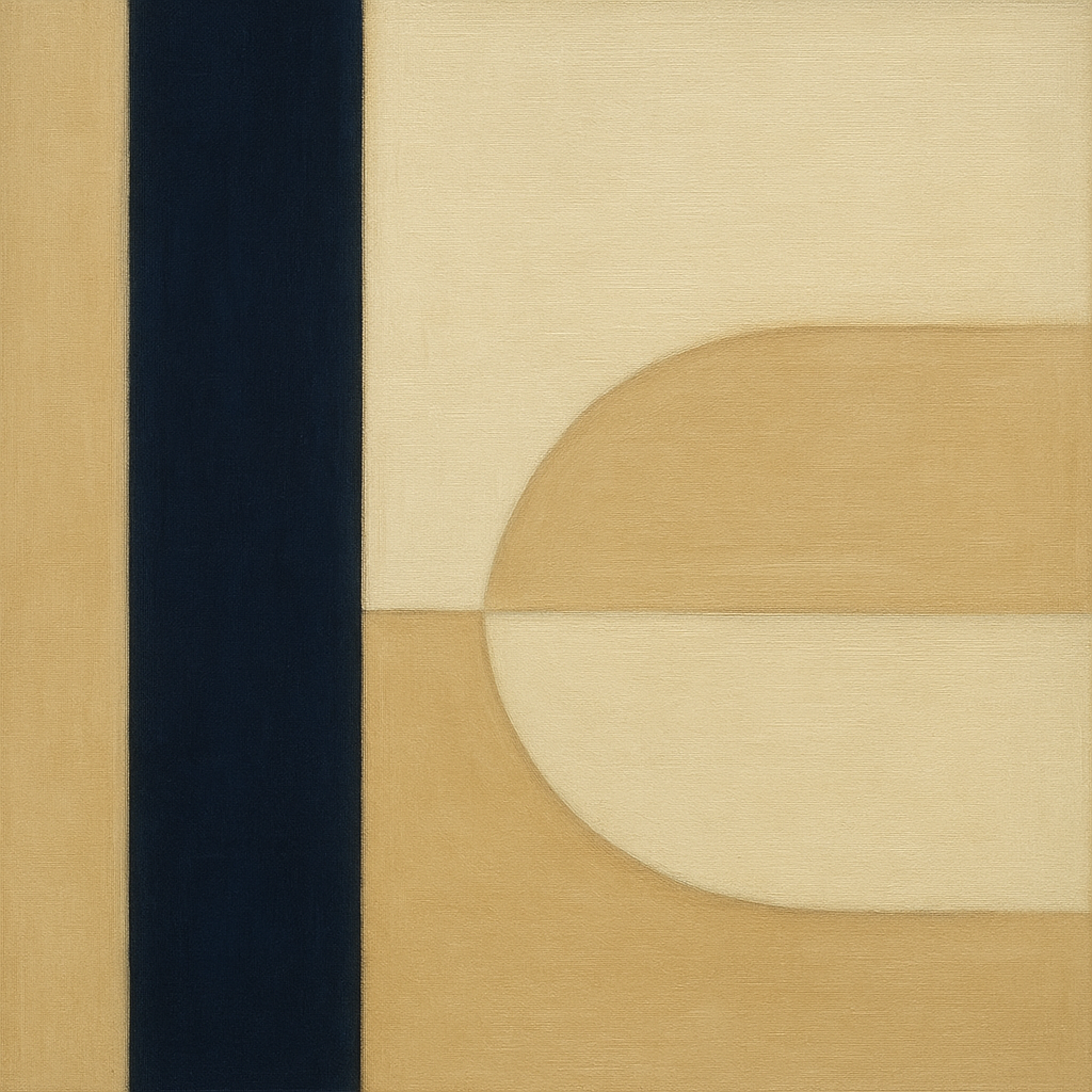 Navy & Warm Beige Geometric Line Balance No. 12 Fine Art Oil Painting - View 1