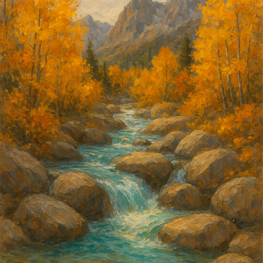 Glacial Stream in Autumn Landscape Oil Painting - 100% Hand-Painted Master Oil Painting