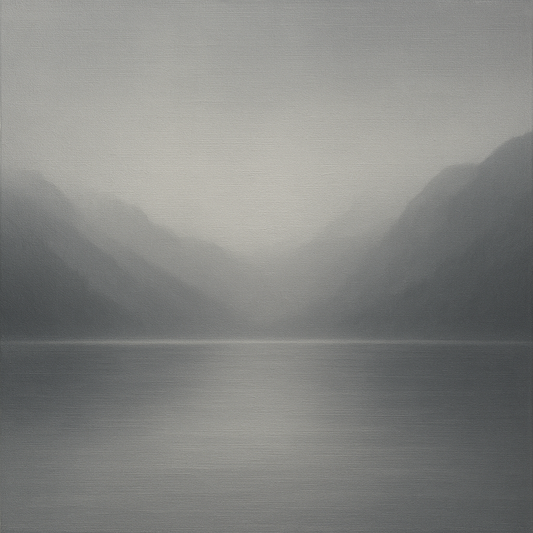 Misty Fjord Horizon in Monochromatic Slate Oil Painting 100% Hand Painted Oil on Belgian Linen Canvas, Original Fine Art Wall Decor