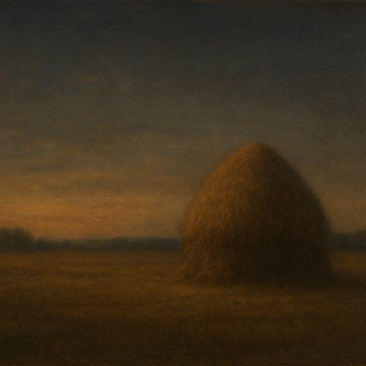 Dusk Horizon over Weathered Haystack No. 3 Oil Painting 100% Hand Painted Oil on Belgian Linen Canvas, Original Fine Art Wall Decor