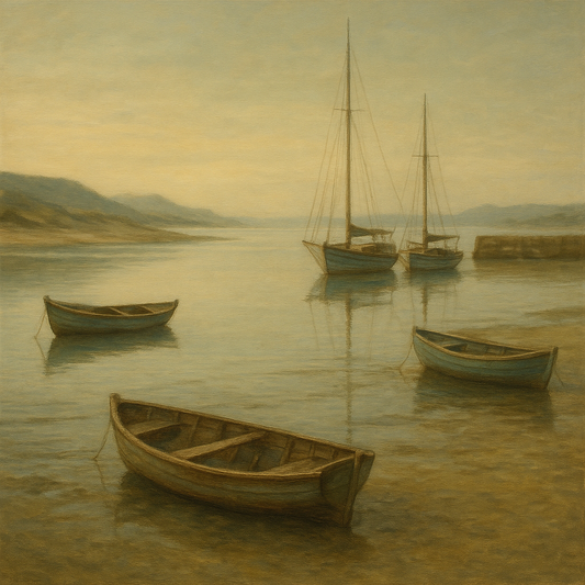 Quiet Fishing Harbor at Morning Low Tide No. 11 Oil Painting - View 1