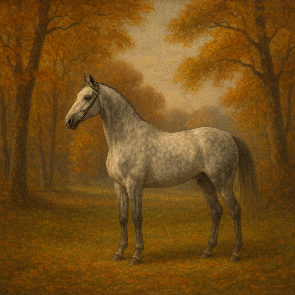 Dappled Grey Hunter in Autumn Woodland No. 11 Oil Painting 100% Hand Painted Oil on Belgian Linen Canvas, Original Fine Art Wall Decor