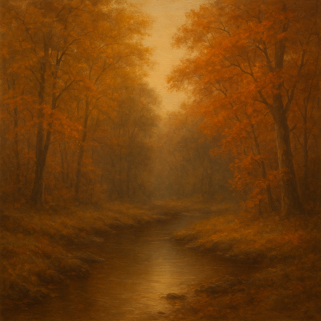 Secluded Woodland Brook in Autumn Glow No. 10 Oil Painting 100% Hand Painted Oil on Belgian Linen Canvas, Original Fine Art Wall Decor