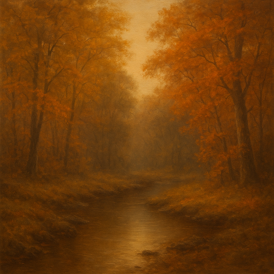 Secluded Woodland Brook in Autumn Glow No. 10 Oil Painting 100% Hand Painted Oil on Belgian Linen Canvas, Original Fine Art Wall Decor
