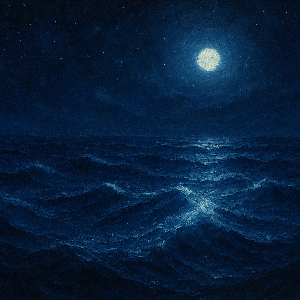 Deep Atlantic Midnight Seascape Oil Painting - 100% Hand-Painted Master Oil Painting