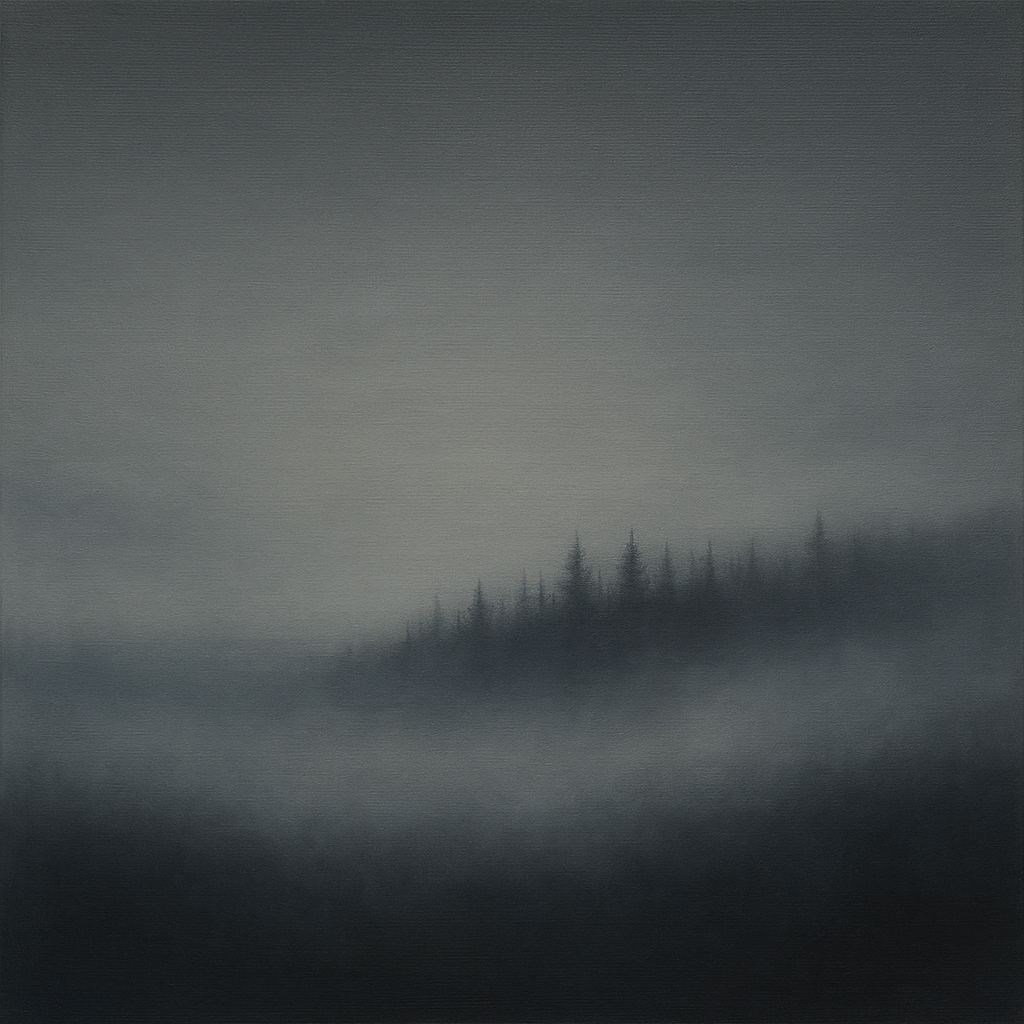 Dusk over Silent Pine Ridgeline in Charcoal Fog No. 11 Oil Painting 100% Hand Painted Oil on Belgian Linen Canvas, Original Fine Art Wall Decor