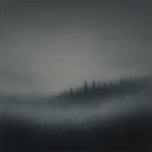 Dusk over Silent Pine Ridgeline in Charcoal Fog No. 11 Oil Painting 100% Hand Painted Oil on Belgian Linen Canvas, Original Fine Art Wall Decor
