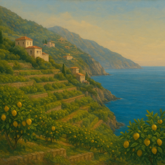 Italian Amalfi Coastline Terraces & Lemon Grove No. 20 Oil Painting 100% Hand Painted Oil on Belgian Linen Canvas, Original Fine Art Wall Decor