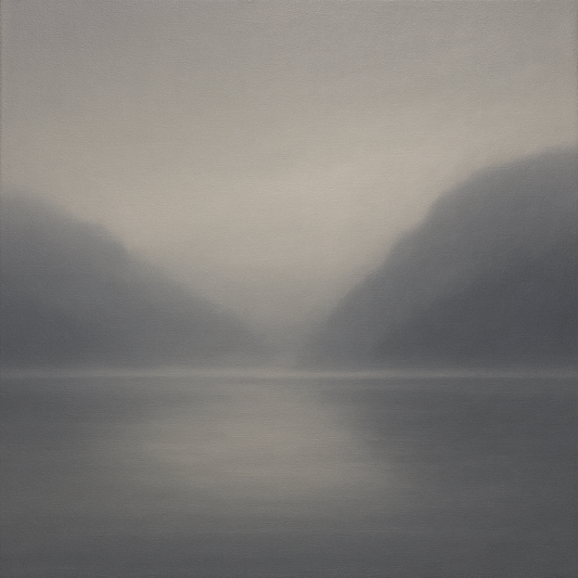 Misty Fjord Horizon in Monochromatic Slate No. 20 Oil Painting 100% Hand Painted Oil on Belgian Linen Canvas, Original Fine Art Wall Decor