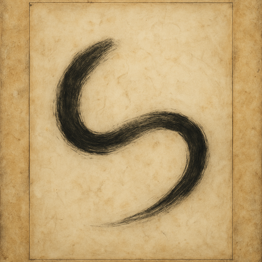 Aged Rice Paper & Charcoal Calligraphic Balance No. 30 Oil Painting - View 1