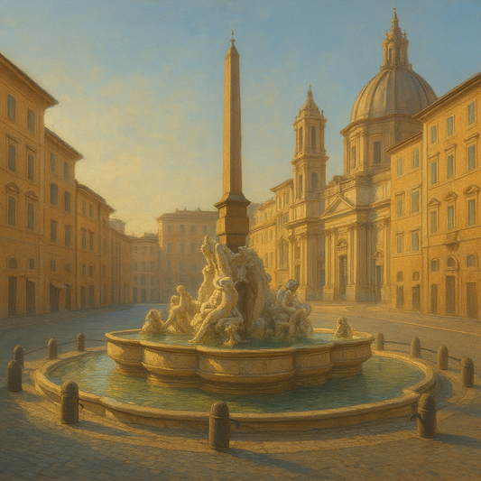 Rome Piazza Fountain in Morning Sunlight No. 27 Oil Painting 100% Hand Painted Oil on Belgian Linen Canvas, Original Fine Art Wall Decor