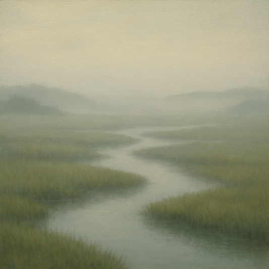 Morning Fog over Cape Cod Tidal Marsh No. 9 Oil Painting 100% Hand Painted Oil on Belgian Linen Canvas, Original Fine Art Wall Decor