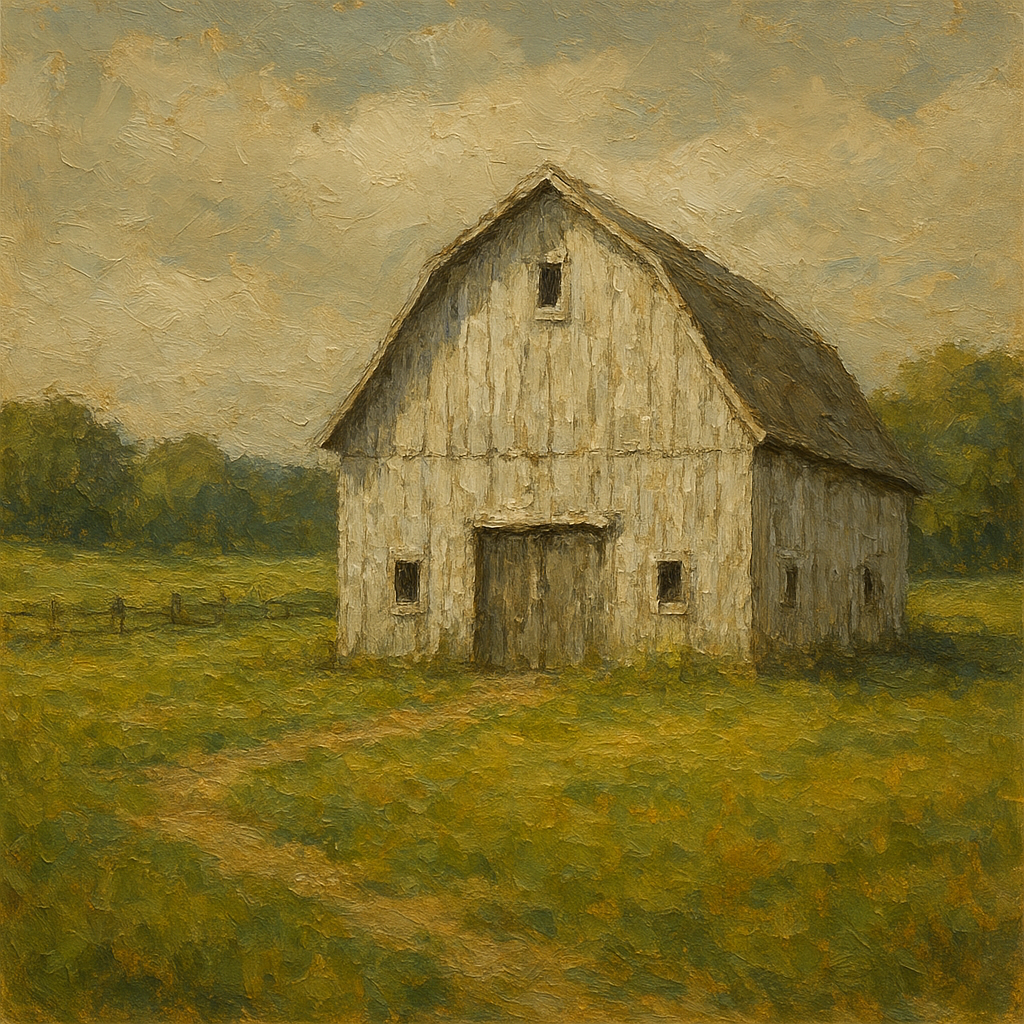 Weathered White Barn & Pasture No. 3 Oil Painting - 100% Hand-Painted Master Oil Painting
