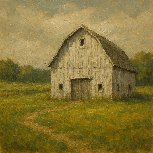Weathered White Barn & Pasture No. 3 Oil Painting - 100% Hand-Painted Master Oil Painting