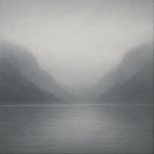 Misty Fjord Horizon in Monochromatic Slate No. 5 Oil Painting 100% Hand Painted Oil on Belgian Linen Canvas, Original Fine Art Wall Decor
